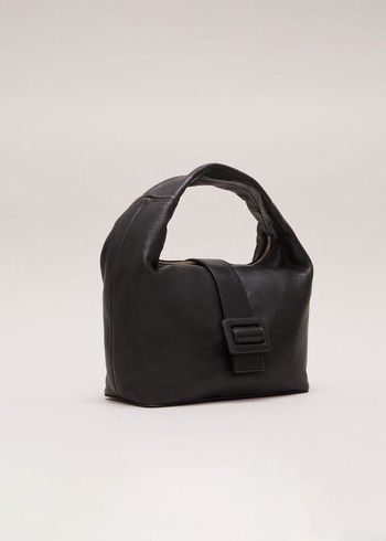 Phase Eight Black Leather Buckle Bags Black Australia | KT4287159